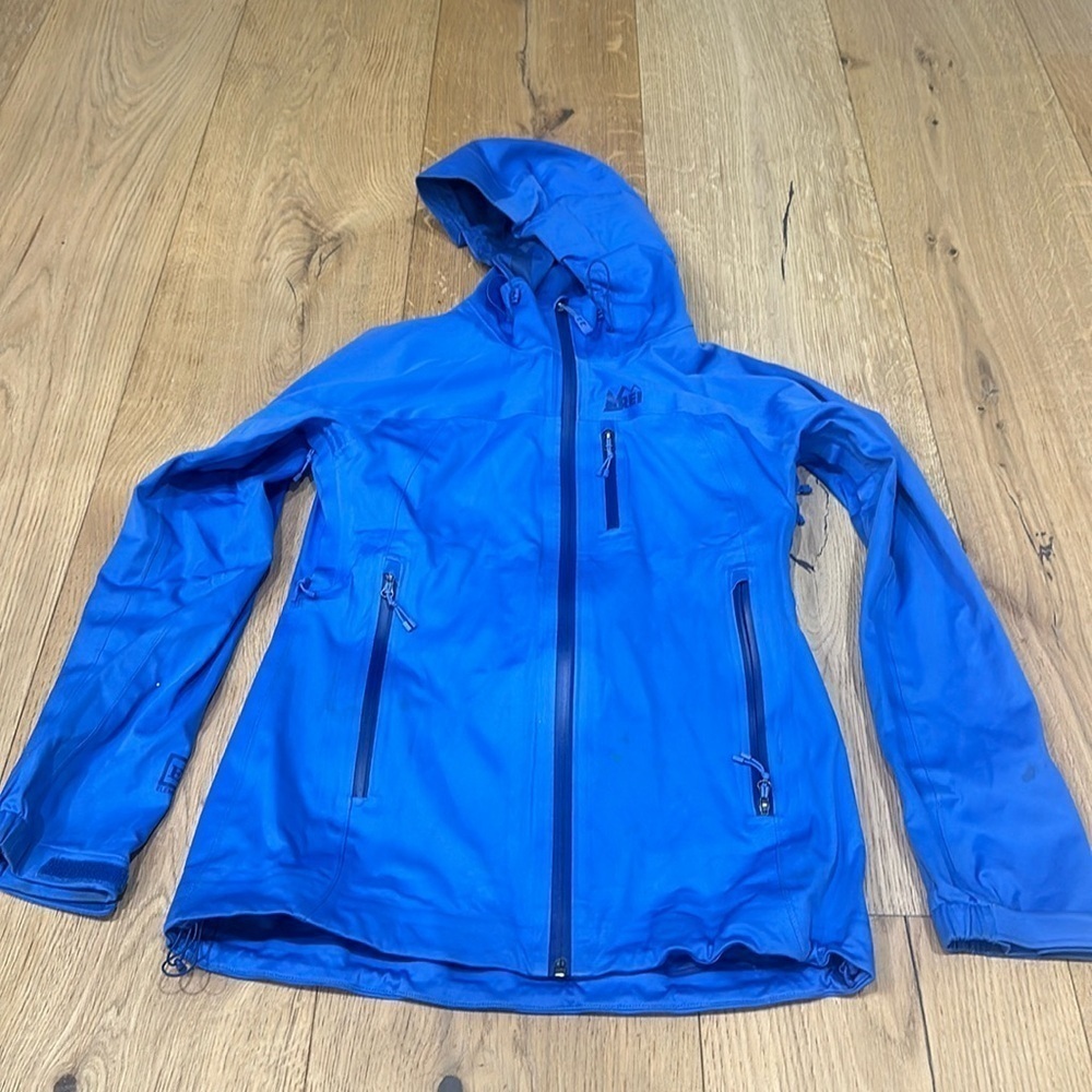 Rei Womens El Elements Blue TRAVEL Coat Jacket Waterproof Windbreaker XS